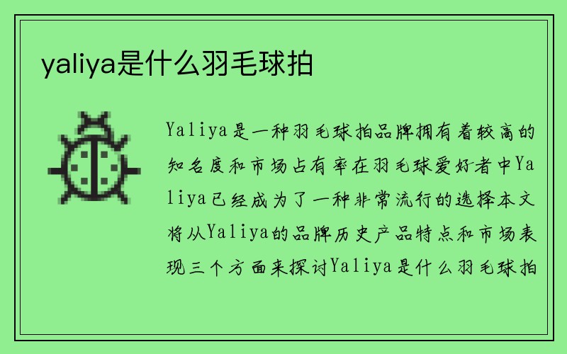 yaliya是什么羽毛球拍