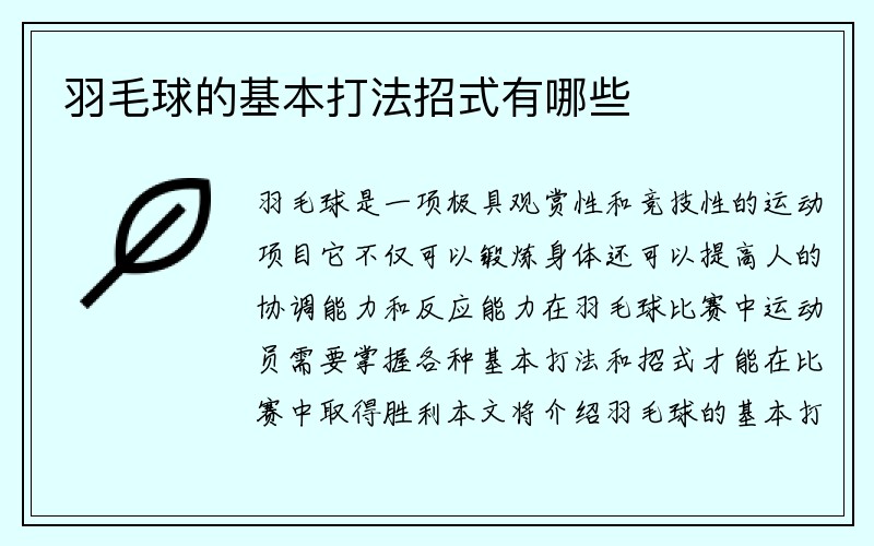 羽毛球的基本打法招式有哪些