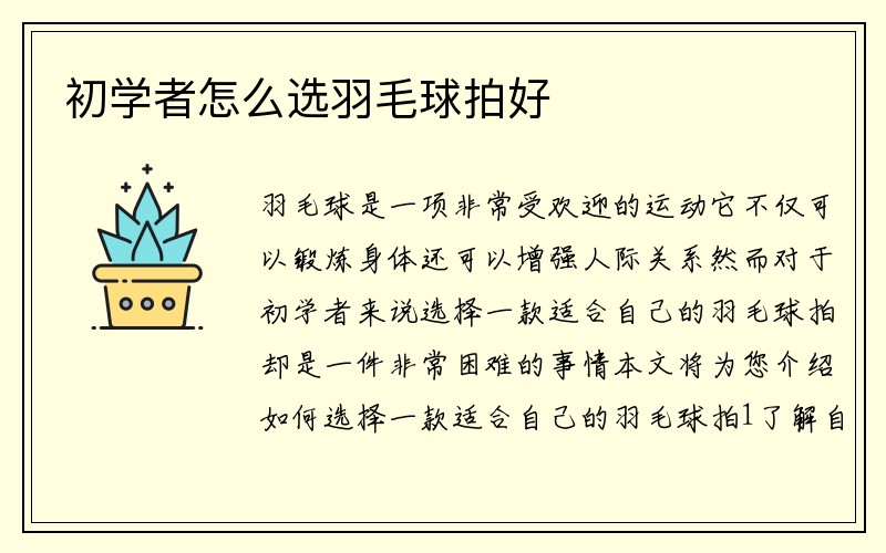 初学者怎么选羽毛球拍好